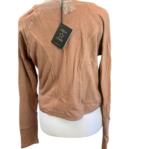 Area Stars NWT Ribbed Boyfriend Top V Neck Button Down Long Sleeve Brown XL - Picture 2 of 11
